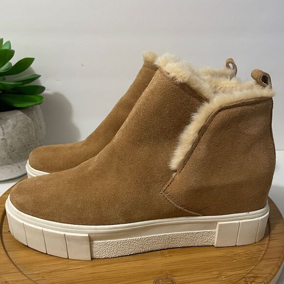 Dolce Vita Zanza Suede Platform Ankle Boot Women 9.5 Chunky Cozy Faux Fur Bootie - Picture 1 of 10